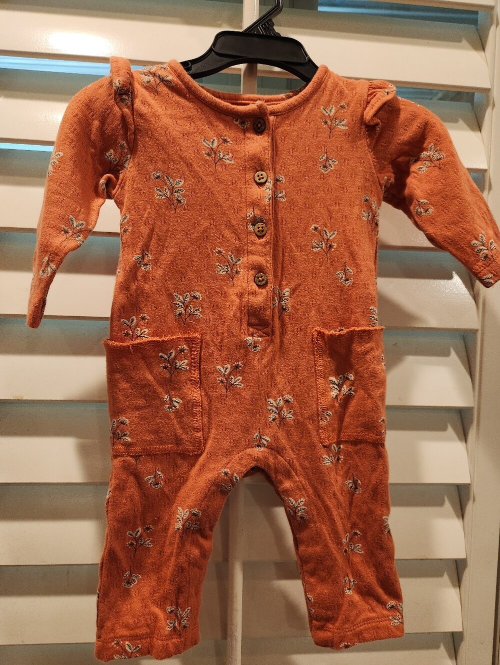 Oliver & Rain Rust Floral Baby One-Piece Romper, Size 6M